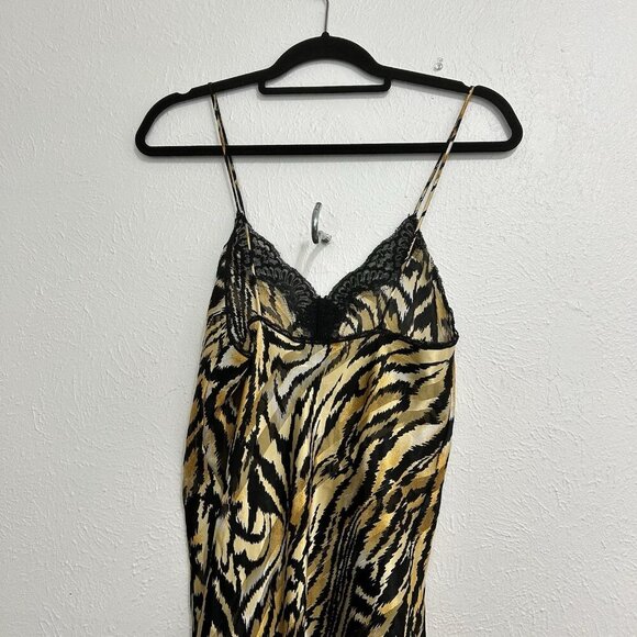 VTG Lucie Ann Satin Slip Nightgown Animal Print Black Lace Low Back USA Made Am - Picture 13 of 14